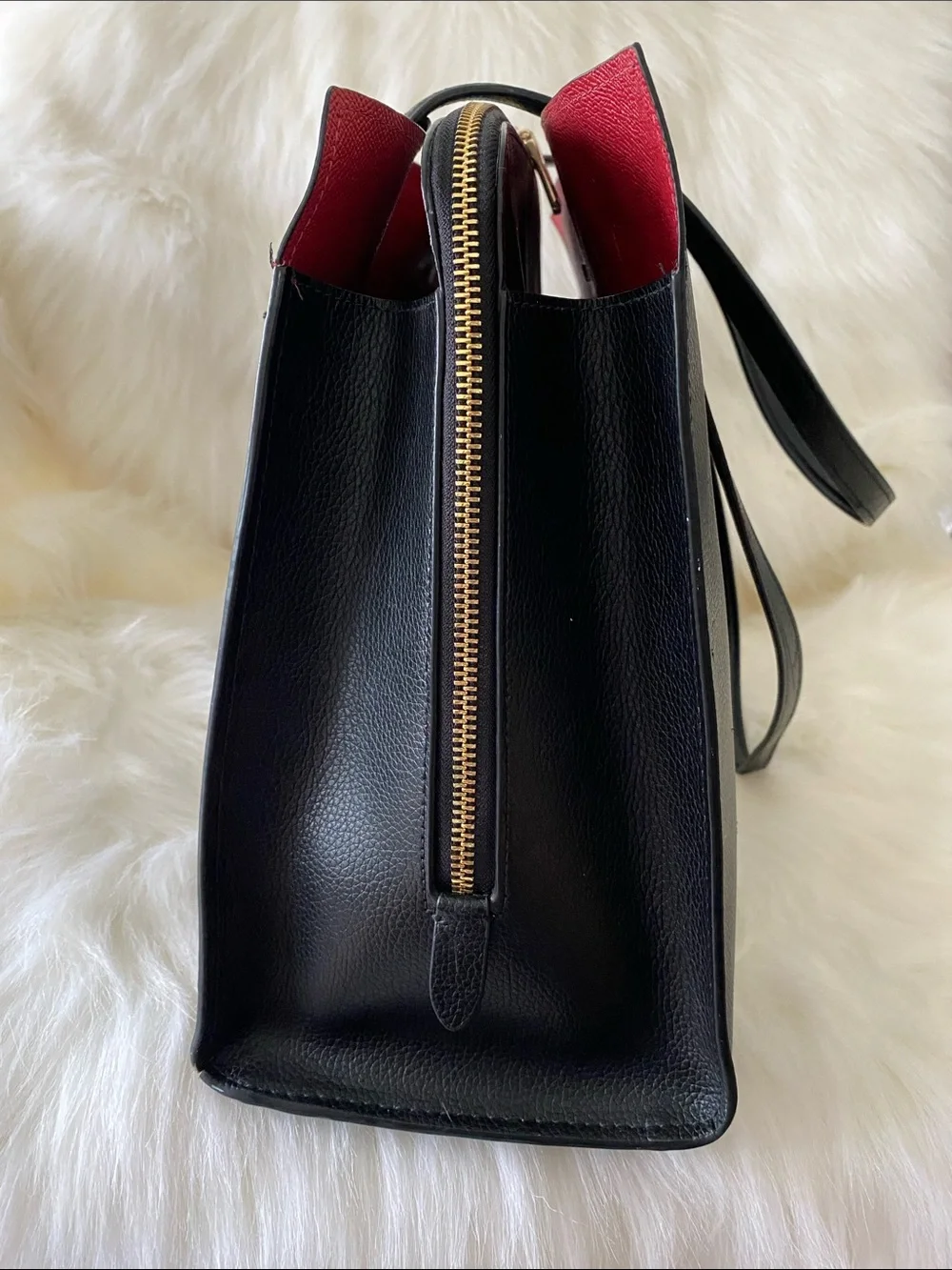 Coach Tatum Leather Carryall Shoulder Tote Bag (C4077) in Black/True Red